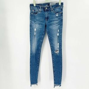 AG Adriano Goldschmied Legging Super Skinny Ankle Jeans Sz 26 Blue Distressed
